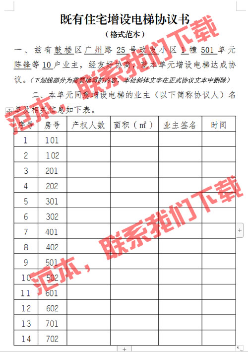 既有住宅增設電梯協(xié)議書